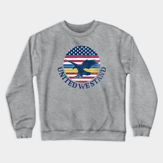 Ukraine and American Flag with Eagle, United we Stand Crewneck Sweatshirt by ObscureDesigns